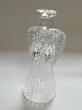 Vintage Clear Glass Praying Angel Heavy Tapered Candle Holder